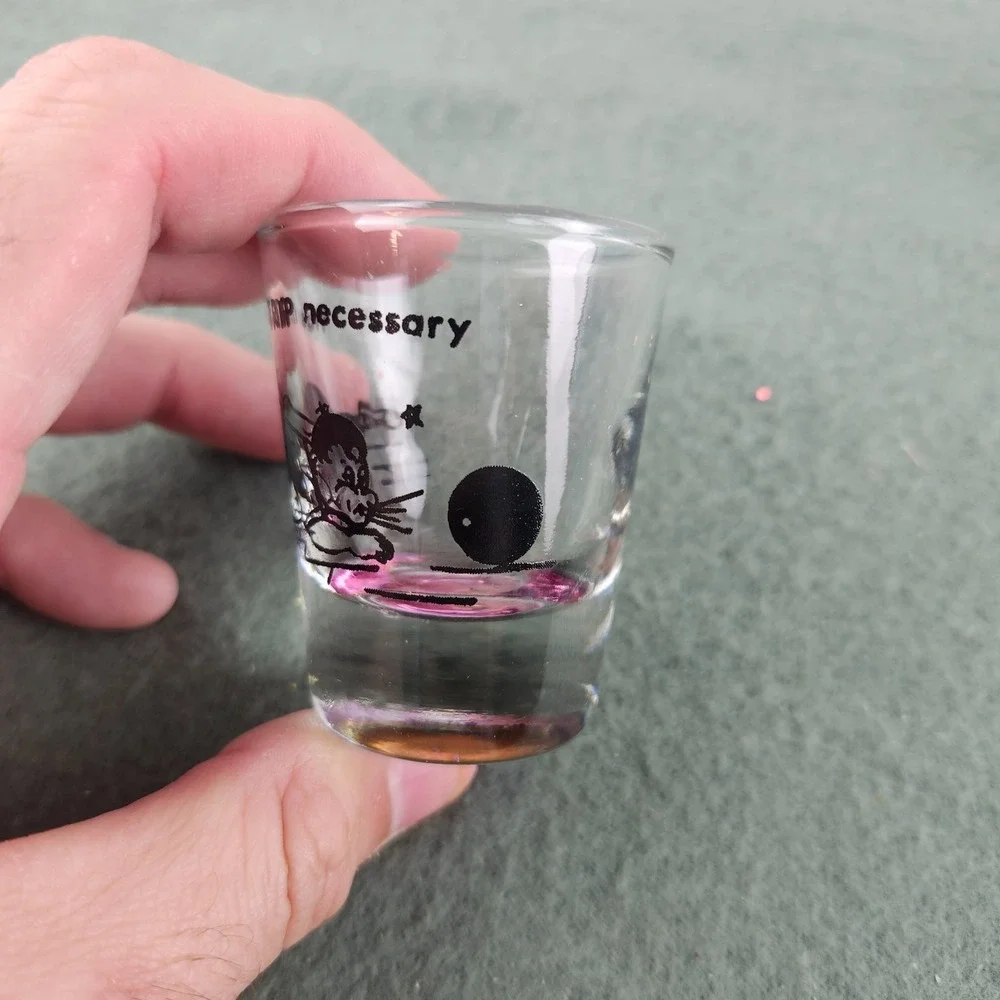 3 Lot Vintage Glass Shot Glass Drinking Cartoon Barware Night Cap‎ Fox Hunt